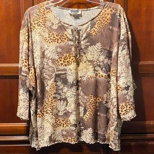 Vintage Maggie Barnes leopard Brown and Cream Patterned size 5X tunic top
